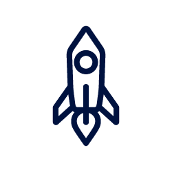 icon-set-6 Simple black outline of a rocket pointing upwards.